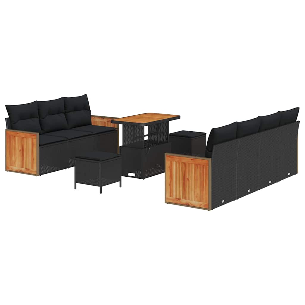 Garten-Sofa-Set 10 pcs Schwarz 90 x 55 x 71 cm Poly-Rattan